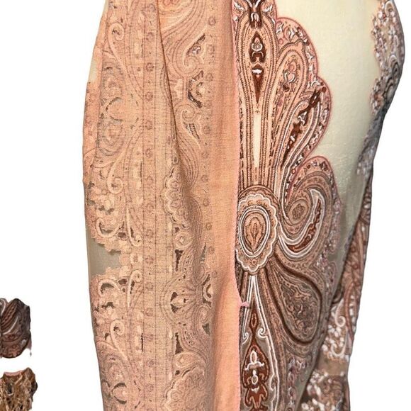 Delicate pink and peach shawl, scarf, wrap see through mesh & tassels 60 in long - Picture 6 of 10
